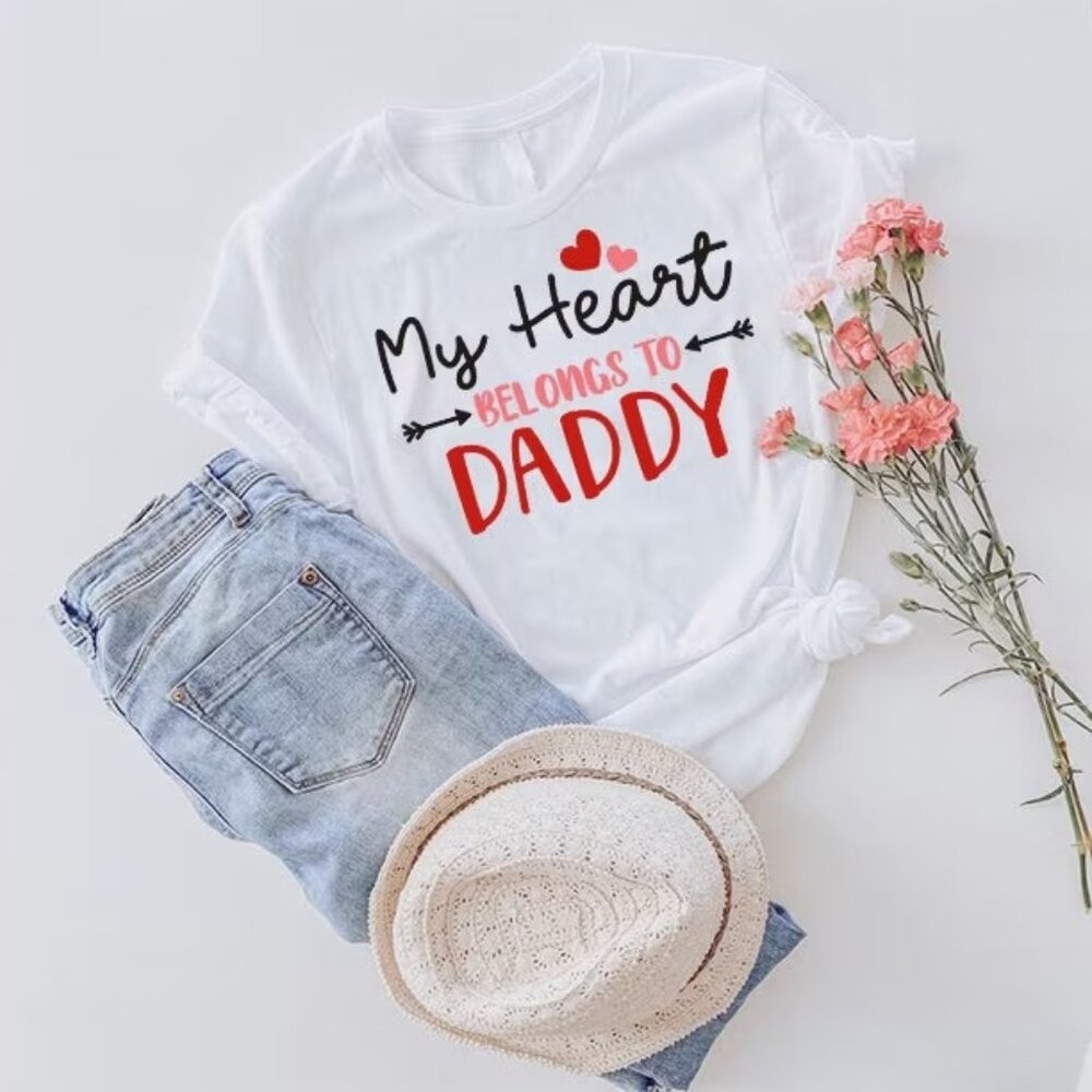 Girls Valentine Shirt, Valentine Day Shirt, My Heart Belongs To Daddy Shirt - Picture 1 of 5